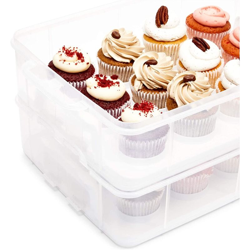 Juvale Clear Plastic 2 Tier Cupcake Carrier Storage Box Holder with Lid for 24 Cakes, 13.5x10.25x7.5 In, 5 of 10