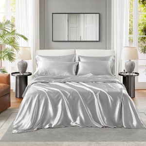 Sapphtopaz 4 PCS/6 PCS/7 PCS Comforter Set,Bed Set with 1 Flat Sheet,1/2 Fitted Sheet,2/4 Pillowcase,Luxury Satin Sheet Set Machine Washable - 1 of 4
