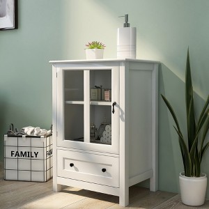 KWPZQEB Buffet Storage Cabinet, Kitchen Pantry Cabinet with Glass Door, Drawer & Unique Bell Handle, Wood Coffee Bar Station for Living Room, Kitchen - 1 of 4