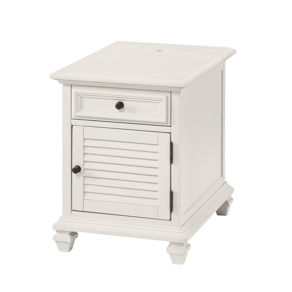 Charlestown Storage End Table with USB White - Steve Silver Co.: Cottage Style, Louvered Door Cabinet, Power Strip