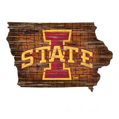 NCAA Iowa State Cyclones 12" State Map Wood Sign