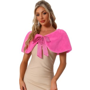 INSPIRE CHIC Women's Elegant Faux Fur Shawl Bow Tie Bridal Wedding Cover-Up Wrap Stole Shrug - 1 of 4