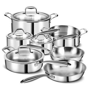 Aoibox 11-Piece Stainless Steel Cookware Set with Lids, Pots and Pans, Induction Compatible, Oven and Dishwasher Safe, Professional Chef Quality - 1 of 4