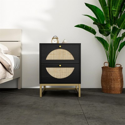 Arina Natural rattan 20.87'' H x 15.75'' W x 15.75'' D Queen Size 2 Drawer Nightstand With Storage - The Pop Home