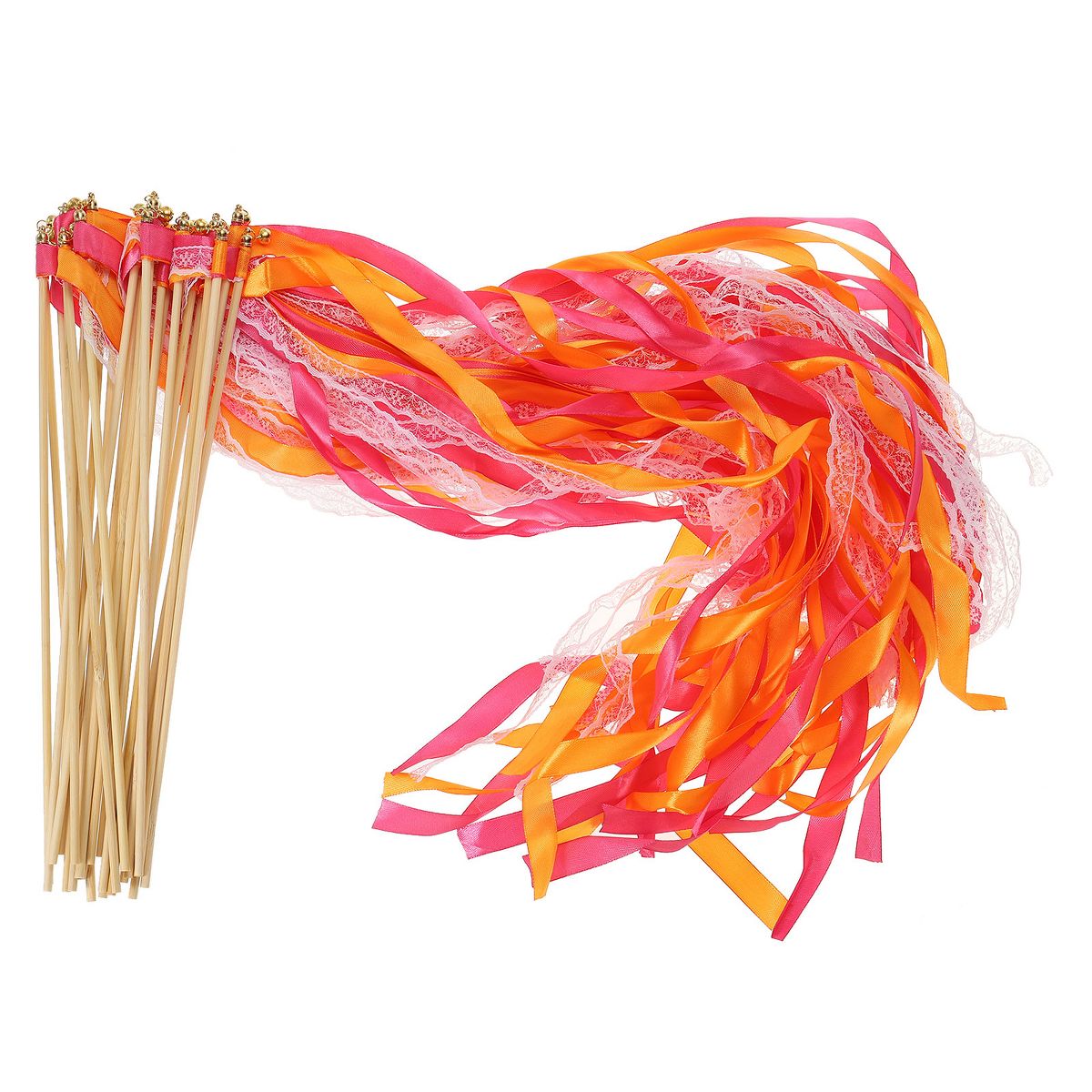 Unique Bargains Party Wooden Handle Lace Ribbon Sticks Fairy Wand 25 Pcs