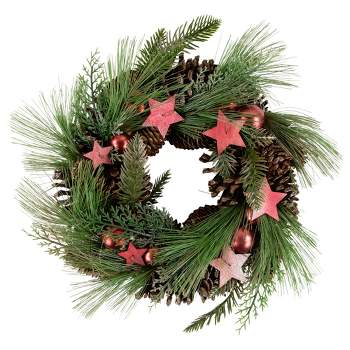 Northlight Real Touch™️ Pine and Pinecone Artificial Christmas Wreath with Stars  - 13.5" - Unlit