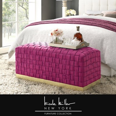 Nicole Miller Satine Velvet Hand Woven Bench with Base