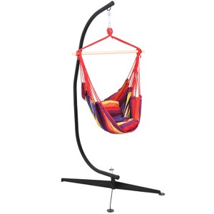 Sunnydaze Double Cushion Hanging Rope Hammock Chair with C-Stand - 265 lb. Weight Capacity - Sunset - 1 of 4