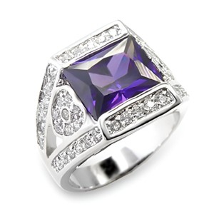 Slickblue Amethyst CZ Stone Ring for Women in Rhodium Brass, Perfect for Birthdays or Special Occasions, Size 5-10 - 1 of 3
