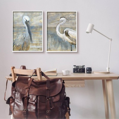 White Framed Coastal Sea Birds Abstract Art Set, 16 x 20
