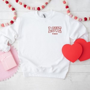 Simply Sage Market Women's Graphic Sweatshirt Embroidered Varsity Love Vibes - 1 of 1