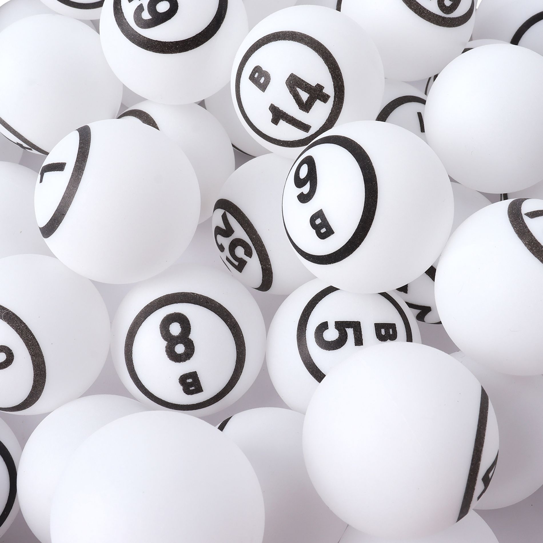 GSE 1.5" Replacement Bingo Balls of Ping Pong Size for Large Bingo Cage (White Balls - Single Side Printed)