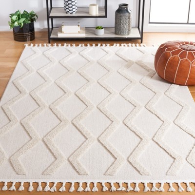 Ivory Diamond Pattern Hand-knotted Wool Area Rug