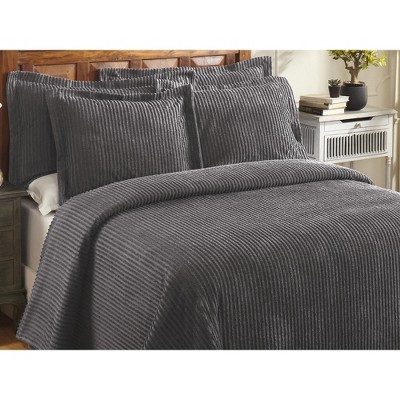 Gray Queen Cotton Chenille Tufted Bedspread Set with Shams