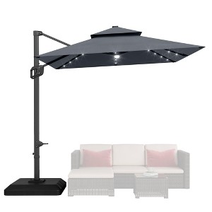 10' x 10' Heavy Duty Square Solar Cantilever Umbrella, 2-Tier Aluminum  Outdoor Patio Umbrella with Weighted Base 360-Degree Rotation for Backyard - 1 of 4