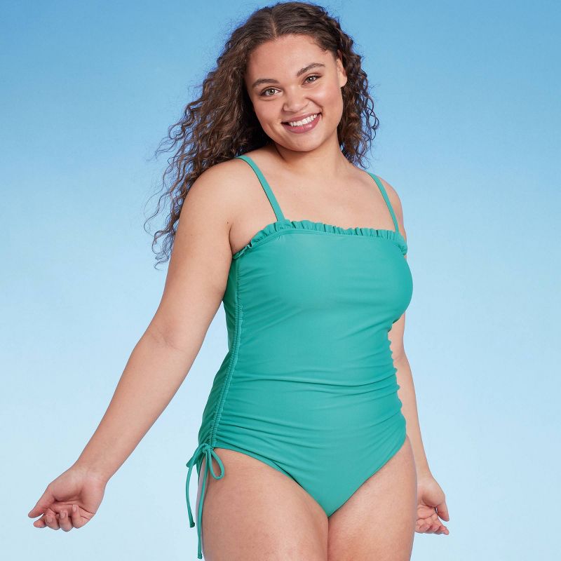 Women's Lettuce Edge Bandeau One Piece Swimsuit - Shade & Shore™ Teal Green, 4 of 8