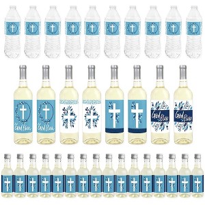 Big Dot of Happiness Blue Elegant Cross - Boy Religious Party Decorations - Beverage Bar Kit - 34 Pieces - 1 of 4