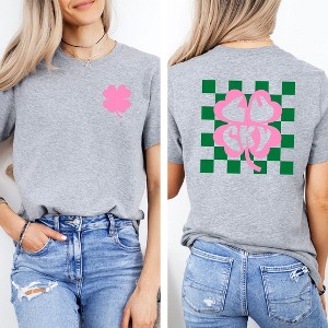 Simply Sage Market Women's Lucky Clover Checkered Front and Back Short Sleeve Graphic Tee - 1 of 2
