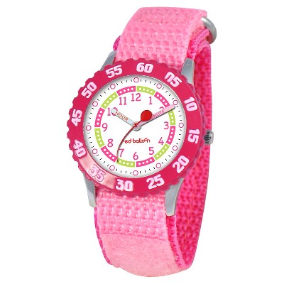Girls' Red Balloon Stainless Steel Time Teacher with Bezel Watch - Pink