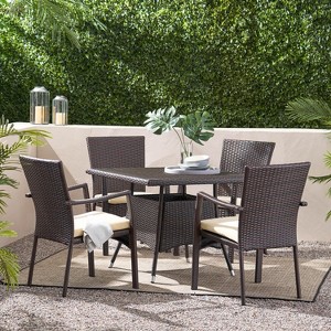Christopher Knight Home Campbell Outdoor Wicker 5 Piece Dining Set with Cushion - 1 of 4