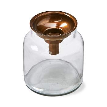 tagltd Mercantile Clear Glass Jar Tealight Taper Candle Holder Wide, 5.0L x 5.0W x 5.5H