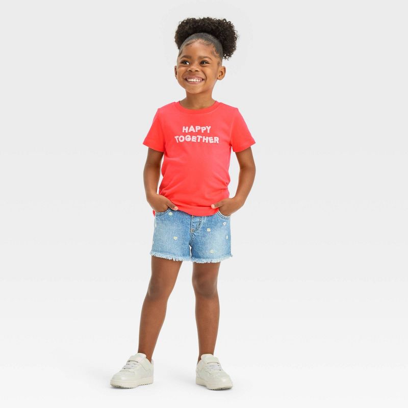 Toddler Girls' 'Happy Together' Short Sleeve T-Shirt - Cat & Jack™ Tangerine, 4 of 5