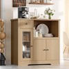 Whizmax Microwave Cabinet, Modern Buffet with Glass Doors & Adjustable Shelf, Wooden Sideboard with Storage Drawers & Wide Top for Dining/Living Room - 4 of 4