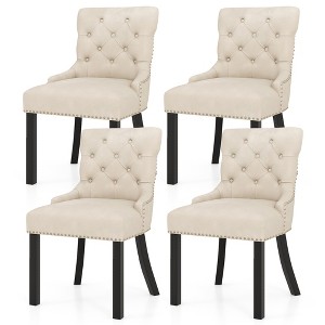 Tangkula Upholstered Dining Chairs Set of 4 w/ Rubber Wood Legs Padded Seat Nailhead Trim - 1 of 4
