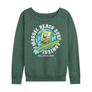 Women's - SpongeBob SquarePants - Mussel Beach Lightweight French Terry Wide Neck Long Sleeve Shirt - 1 of 4