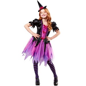 Rubies Girls' Purple Witch Dress with Hat - 1 of 4