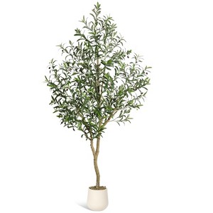 Whizmax Artificial Olive Tree - Faux Silk Plant in White Planter, Realistic Wood Trunk with Fruits, Indoor Decor for Home & Office - 1 of 4