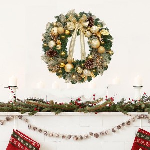 Christmas Wreath for Front Door, Artificial Christmas Wreath with Gold Balls and Bow for Walls, Windows, Doors, Indoor Christmas Decoration - 1 of 4