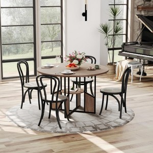 Round Dining Table for Dining Room, 59 Inch Wooden Kitchen Tables for 4-6, Dining Table with Wooden Table, Adjustable Feet, Metal,Wood and Black Base - 1 of 4