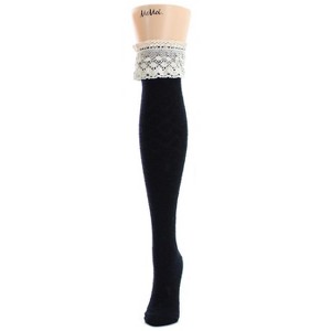Memoi Women's Diamond Knit Cotton Blend Over The Knee Socks Legion Blue One Size - 1 of 2