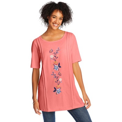 Woman Within Women's Plus Size Short-Sleeve Scoopneck Embroidered Tunic
