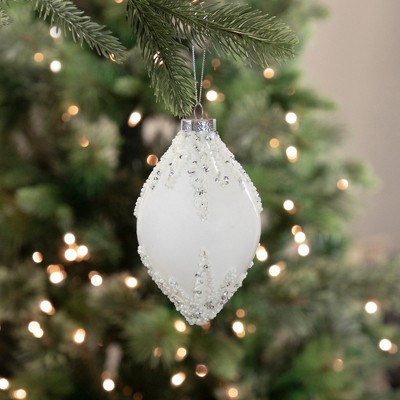 Snowy Owl Glass Xmas Ornament Clear Beads Metallic Silver Glitter Tree Bird New 