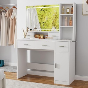 Okak Vanity Desk with Mirror, Makeup Table with 2 Drawers, Storage Cabinet & Easy Assembly for Bedroom/Closet - 1 of 2
