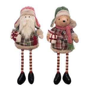 Transpac Christmas Plush Plaid Santa/Bear Shelf Sitter Set of 2 Christmas Home Decorations - 1 of 1