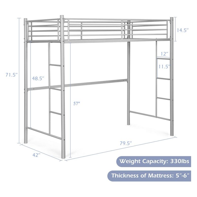 Costway Twin Metal Loft Bed Frame w/ 2 Ladders Full-length Guardrail Space-Saving, 2 of 10