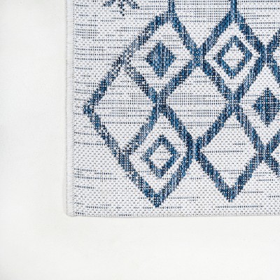 Moroccan-Inspired Ivory and Blue Geometric Synthetic Area Rug - Easy Care