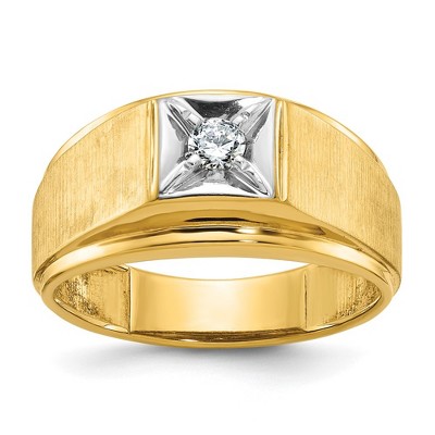 Black Bow Jewelry Men's 10K Two Tone Gold & 1/6 CT Diamond Tapered Band