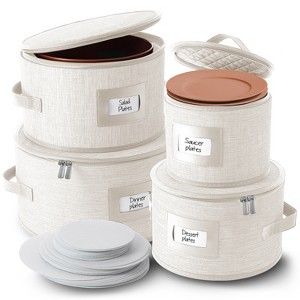 StorageBud Fine China Storage Containers, Durable Dinnerware Storage Set, Hard Shell Quilted Dish Storage Boxes with Felt Dividers - 1 of 4