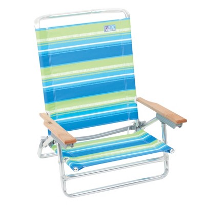 Rio Classic 5 Position Aluminum Lay Flat Folding Beach Lounge Chair, Sea Stripes