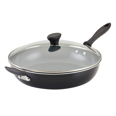 Farberware Reliance Pro 12" Nonstick Ceramic covered Skillet with Helper Handle Black/Gray: Fry Pan with Lid, Dishwasher-Safe