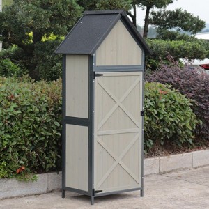 Outdoor Sheds Storage, 2.5x5.6FT Vertical Storage Sheds, Wooden Sheds with Metal Frame, Large Capacity Storage - 1 of 4