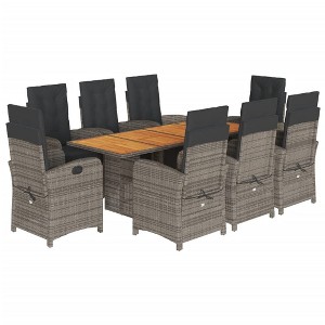 vidaXL 9-Pc Patio Dining Set in Gray - Poly Rattan Outdoor Furniture with Acacia Wood Table, Adjustable Recliners & Cushions - 1 of 4