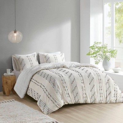 Ivory Cotton Jacquard Full Comforter Set with Reversible Design