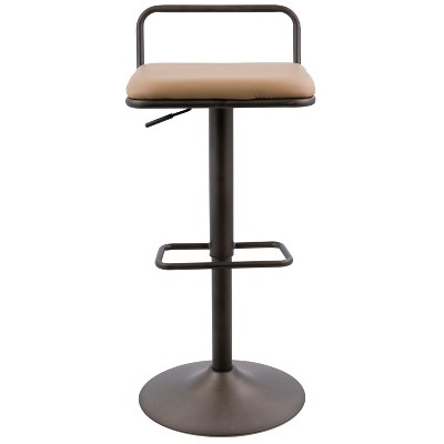 Contemporary Swivel Adjustable Barstool in Antique Brown Leather