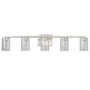 DORESshop 33 in. 35-Watt 5-Light Brushed Nickel Crystal LED Integrated Vanity Light for Bathroom, 3000/4000/6000K Adjustable - 1 of 4