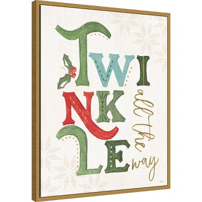 Elegant Holiday Typography Botanical Canvas Print with Gold Frame